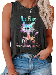  Casual Tank Top Women's Plus Slogan & Graphic Print Round Neck Tank