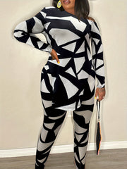  Geo Print Long Sleeve Top & Leggings Set