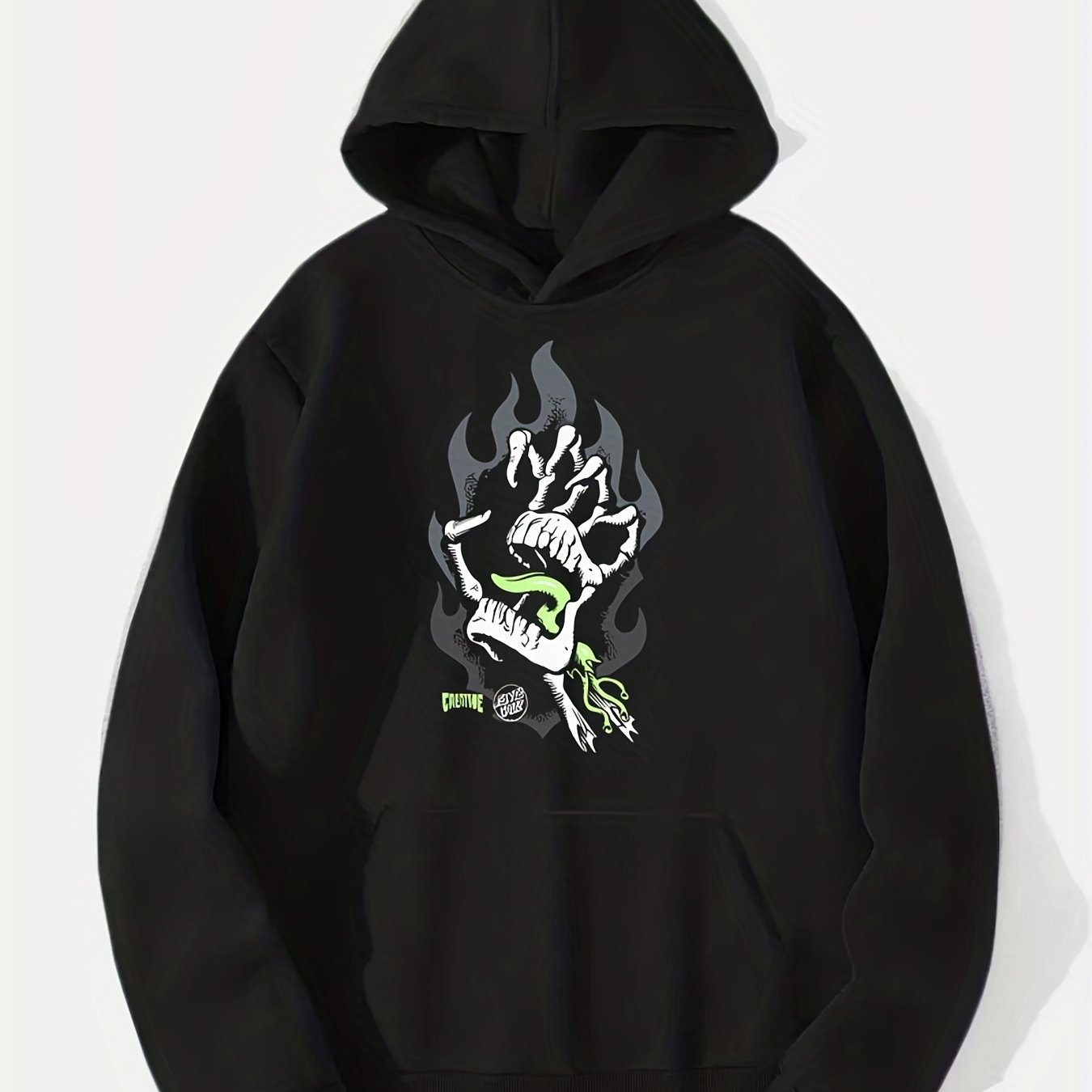 Skeleton Hand On Fire Print Hoodie Men