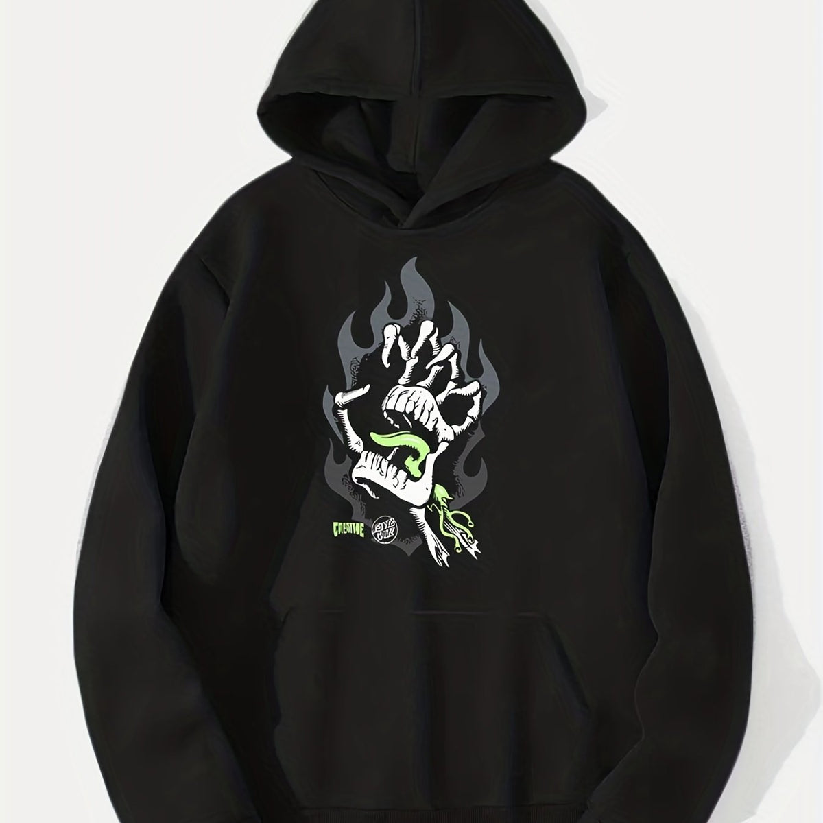 Skeleton Hand On Fire Print Hoodie Men