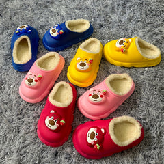 Kids Cartoon Bear Fleece House Shoes, Non-Slip Soft Bottom Indoor Shoes