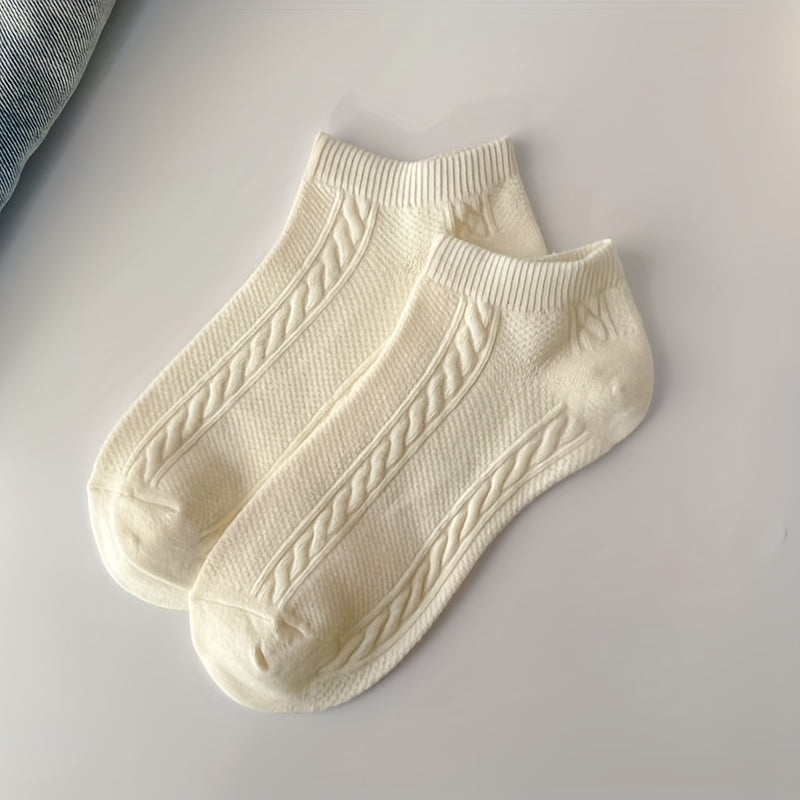 5 Pairs Textured Low Cut Ankle Socks Women's Stockings