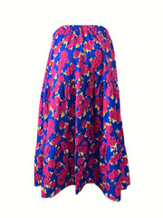  Boho Skirt Women's Plus Allover Rose Print Elastic Waisted Maxi Smock