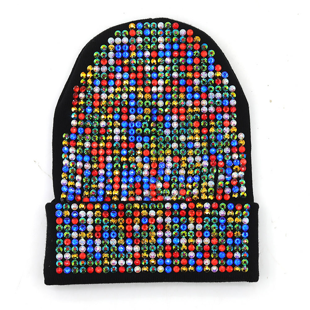 Rhinestone Knitted Hat Elastic Beanie Cap Women Hair Accessories