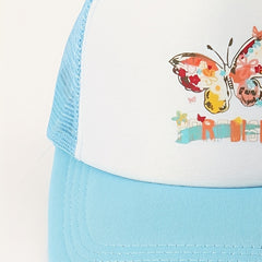 Butterfly Print Trucker Hat & Block Baseball Cap Adjustable Mesh Dad Hats