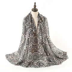 Boho Geometric Print Scarf Vintage Frayed Edge Shawl
