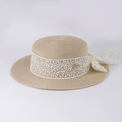 Lace Ribbon Bowknot Sun Hat Jazz Fedora Cap Straw Hat