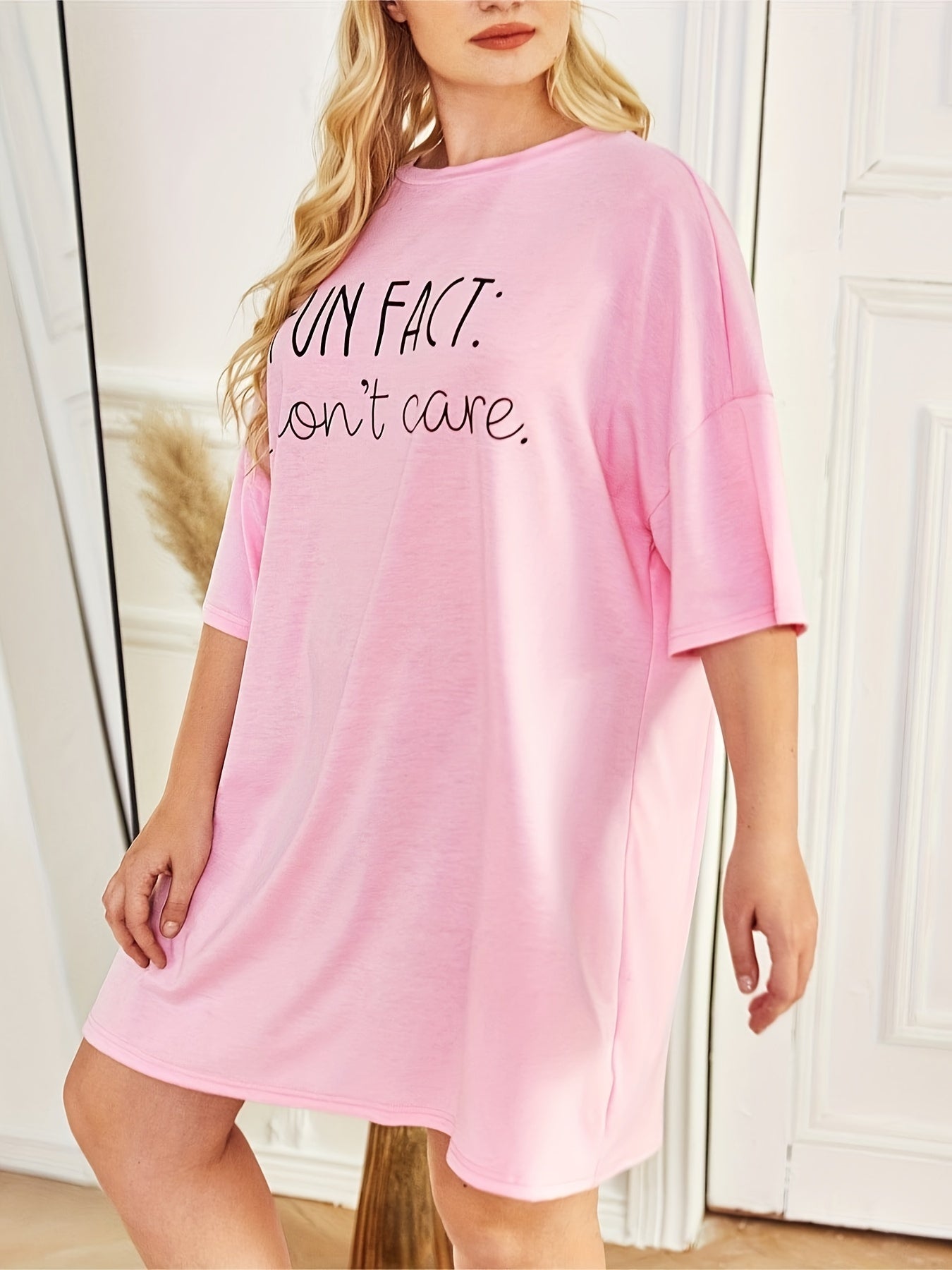  Casual Loungewear Dress Women's Plus Letter Print Half Sleeve