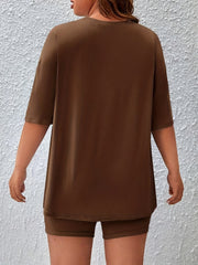  Casual Lounge Set Women's Plus Tee & Biker Shorts 2pc Set