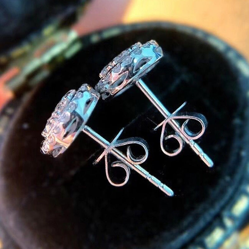 925 Silver Round Zircon Stud Earrings for Women Bridal Wedding Jewelry