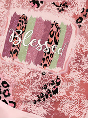 BLESSED Leopard Print Short Sleeve T-shirt Girls Summer Sports Pullover