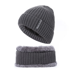 Men's Hat and Scarf Set, Thickened Knitted Woolen Hat for Autumn Winter