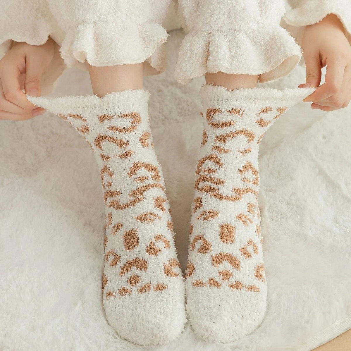 Leopard Print Warm Home Floor Socks Women's Stockings