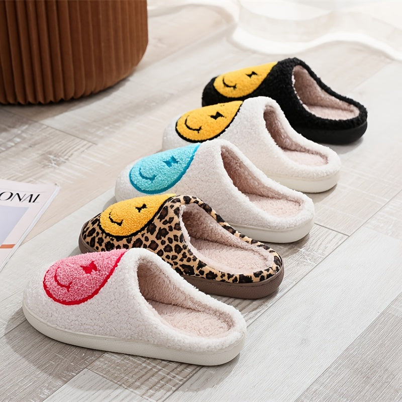 Women's Lightning Smile Face Slippers Warm Fuzzy Shoes Cozy Home Plush Slippers