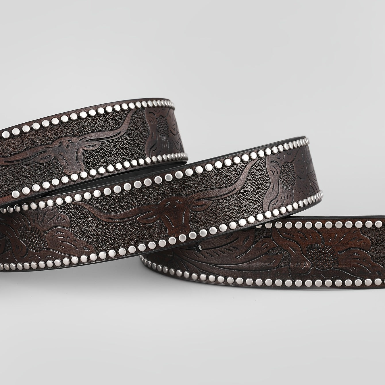 Cattle Head Pattern Western Cowboy Leather Belt