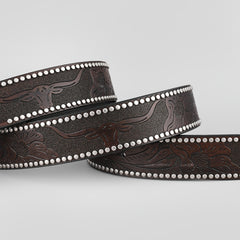 Cattle Head Pattern Western Cowboy Leather Belt