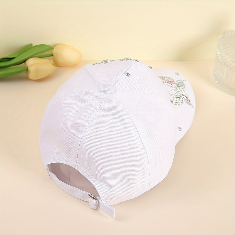 Double Butterfly Rhinestone Baseball Cap Casual Dad Hat