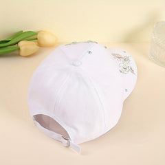 Double Butterfly Rhinestone Baseball Cap Casual Dad Hat
