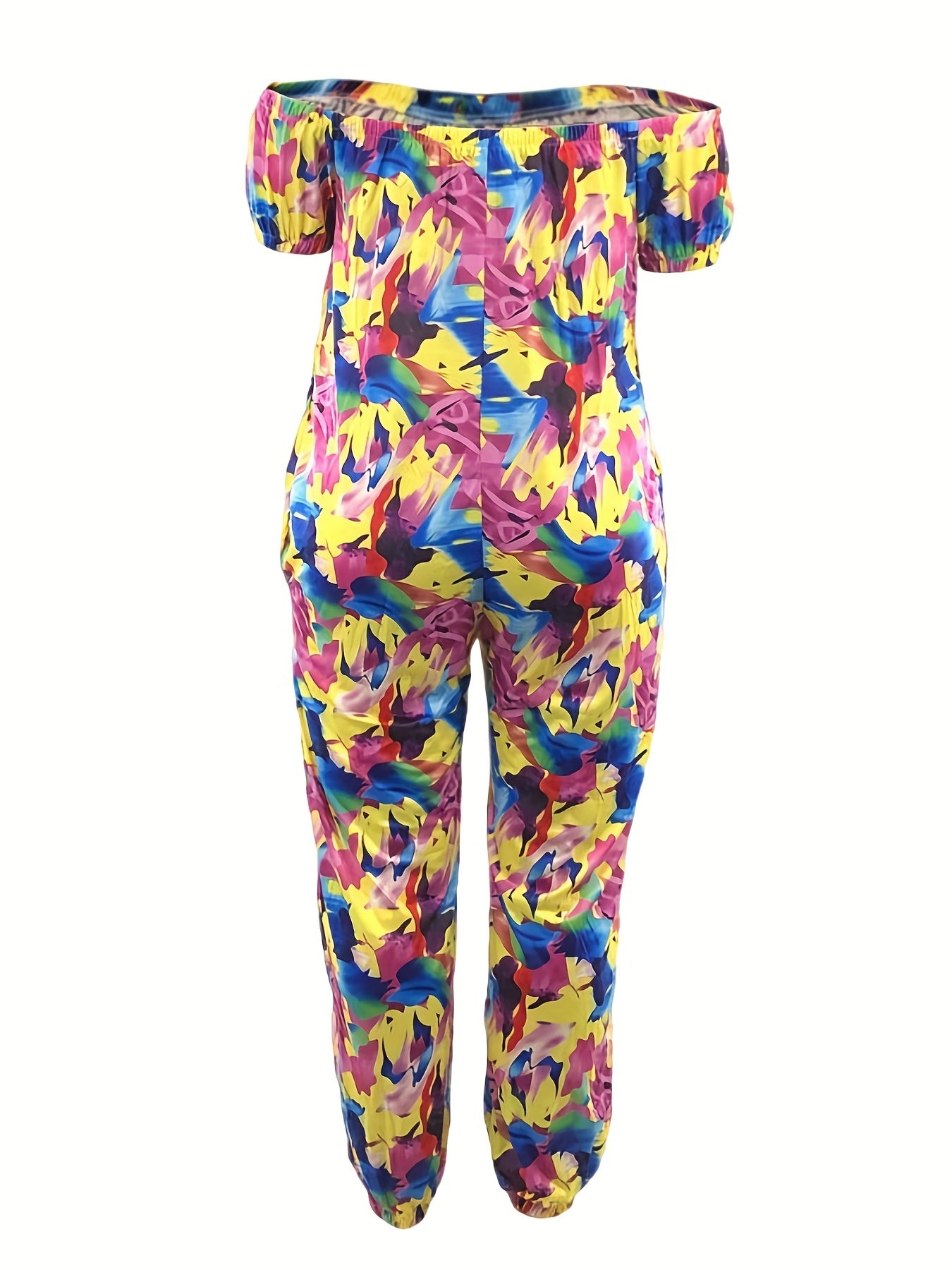 Casual Jumpsuit Women's Plus Tie dye Off Shoulder Bubble Sleeve