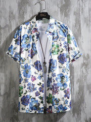 Men's Floral Print Short Sleeve Hawaii Shirt for Summer Vacation