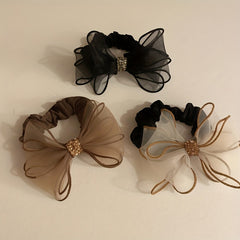 Sweet Organza Bow Knot Hair Tie Rhinestone High Elastic Accessory