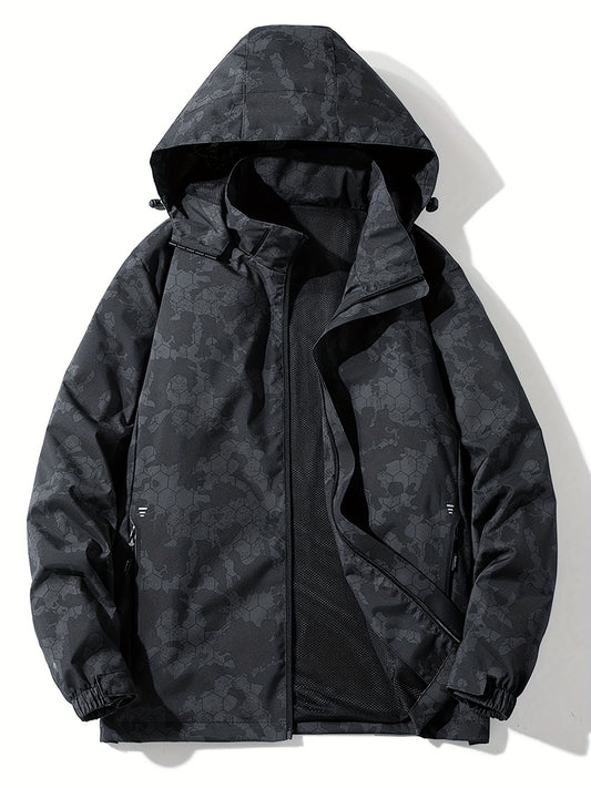 Detachable Hood Waterproof Camo Pattern Men's Jacket