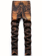 Vintage Tie Dye Slim Fit Ripped Jeans Men's Street Style Denim Pant