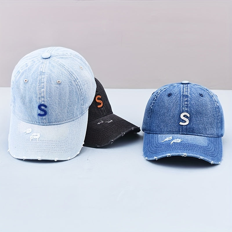 Embroidered Denim Baseball Cap Distressed Dad Hat Adjustable Unisex Sun Hats