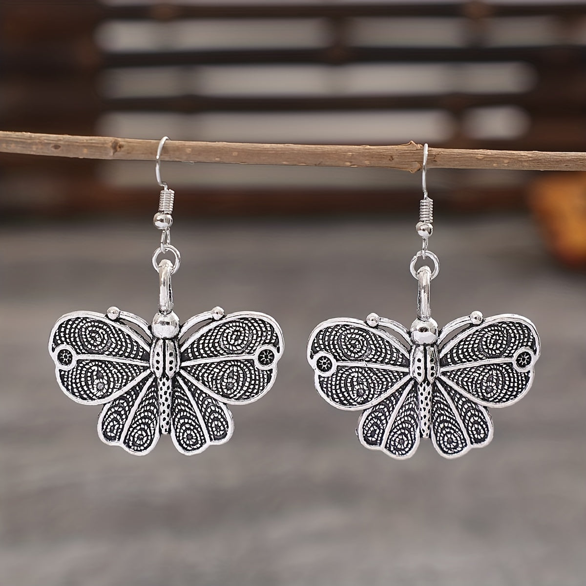 Silvery Butterfly Dangle Earrings Retro Bohemian Style
