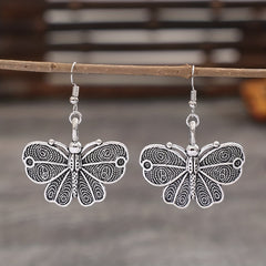 Silvery Butterfly Dangle Earrings Retro Bohemian Style
