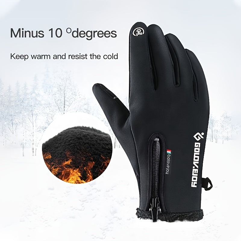 Winter Velvet Gloves With Zipper Waterproof Windproof Touch Screen