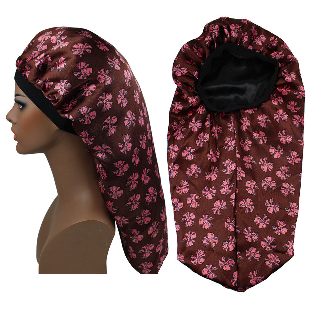 Flower Print Satin Bonnet Silk Sleep Cap for Women