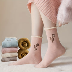 5 Pairs Floral Print Socks Comfy & Warm Mid Tube Socks Women's Stockings