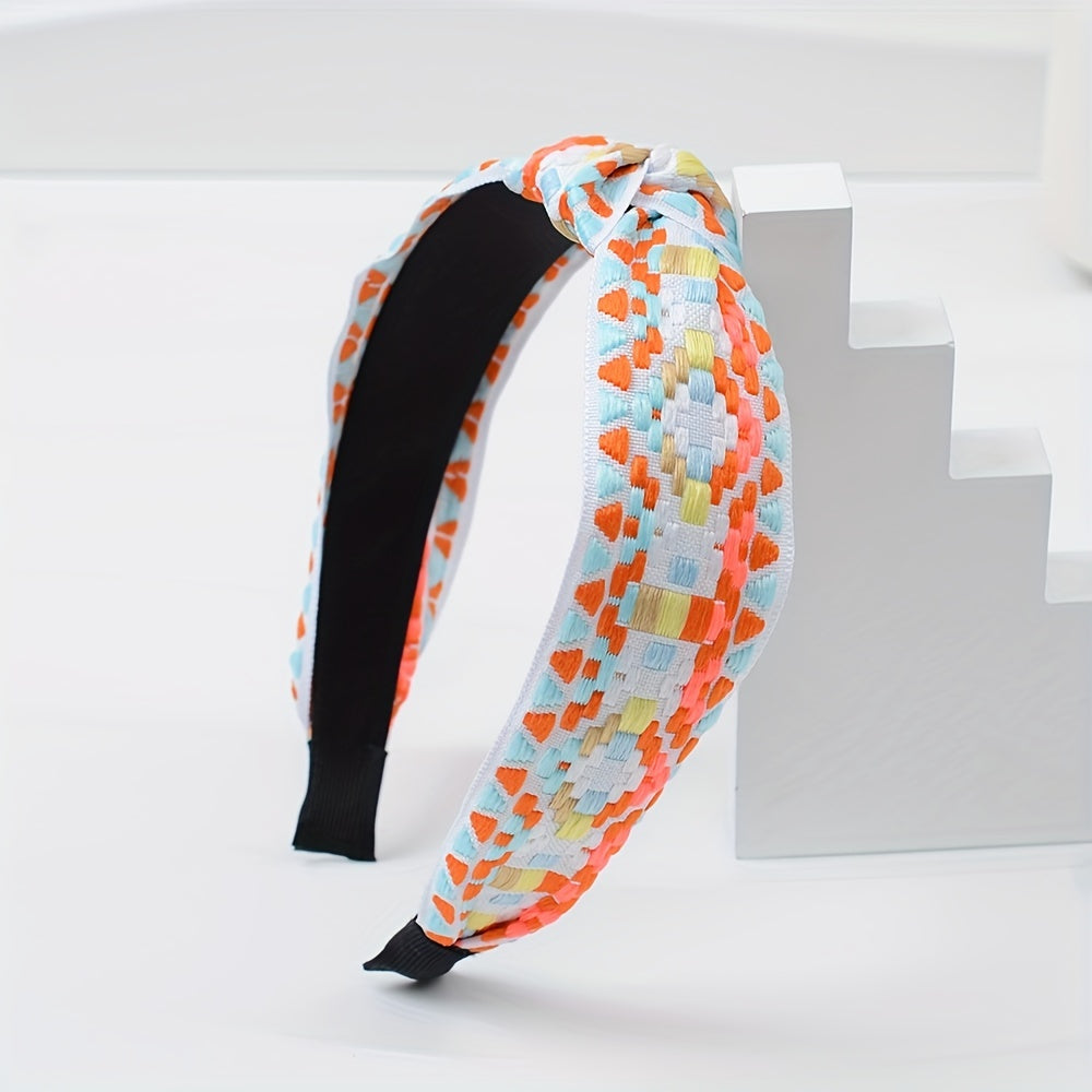 Embroidered Knotted Headband for Women Ethnic Style Hair Hoop Headdress
