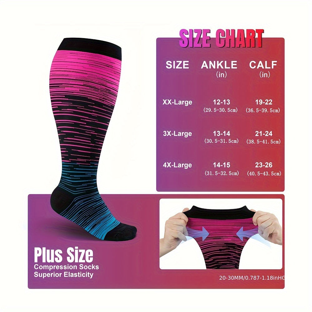 3 Pairs Plus Size Compression Socks 20 30 Mmhg Knee High Support Stockings