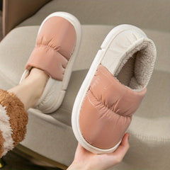 Women's Plush Lined Slippers Waterproof Colorblock Fuzzy Shoes