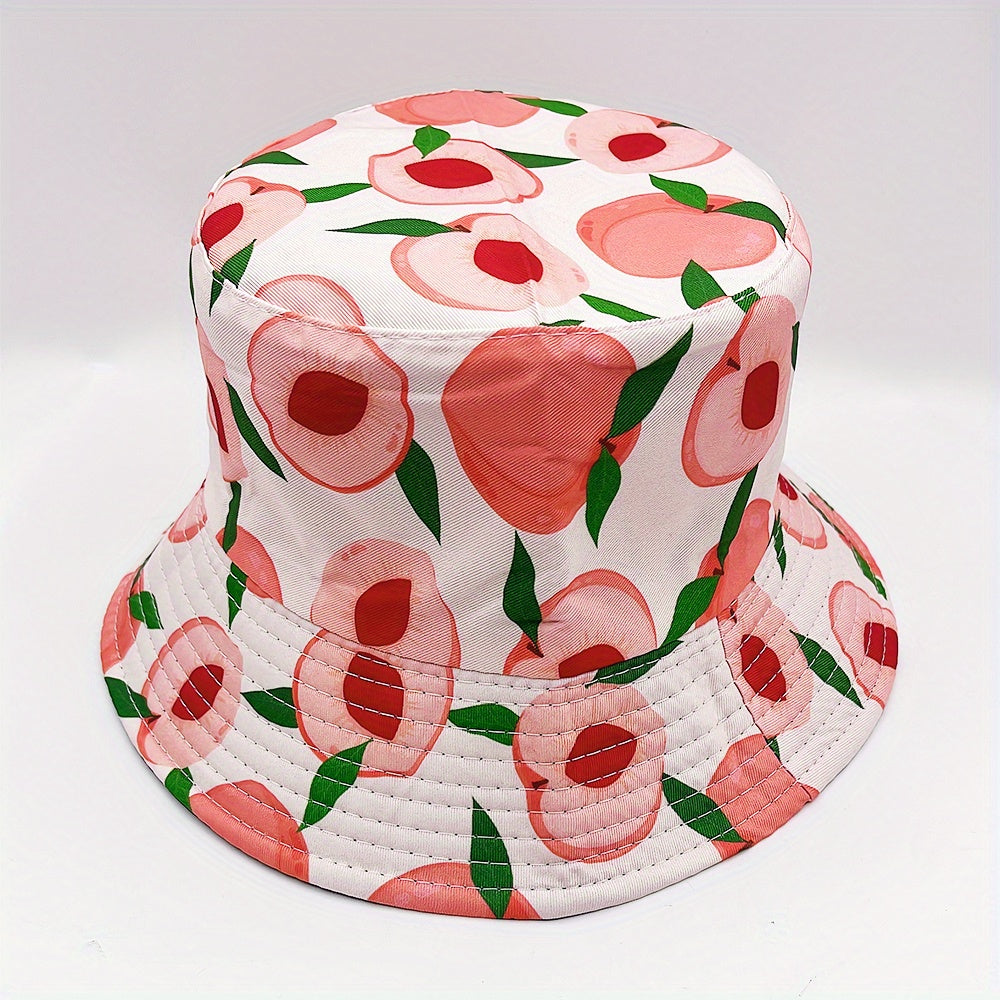 Pink Peach Print Bucket Hat Reversible Sunscreen Basin Hat