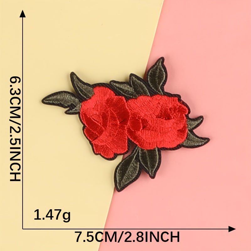 5pcs Rose Embroidery Patches Fabric Art Decor DIY Clothes Accessories