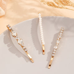 3pcs Rhinestone Faux Pearl Hair Clip Barrette Hairpin Hair Accessories