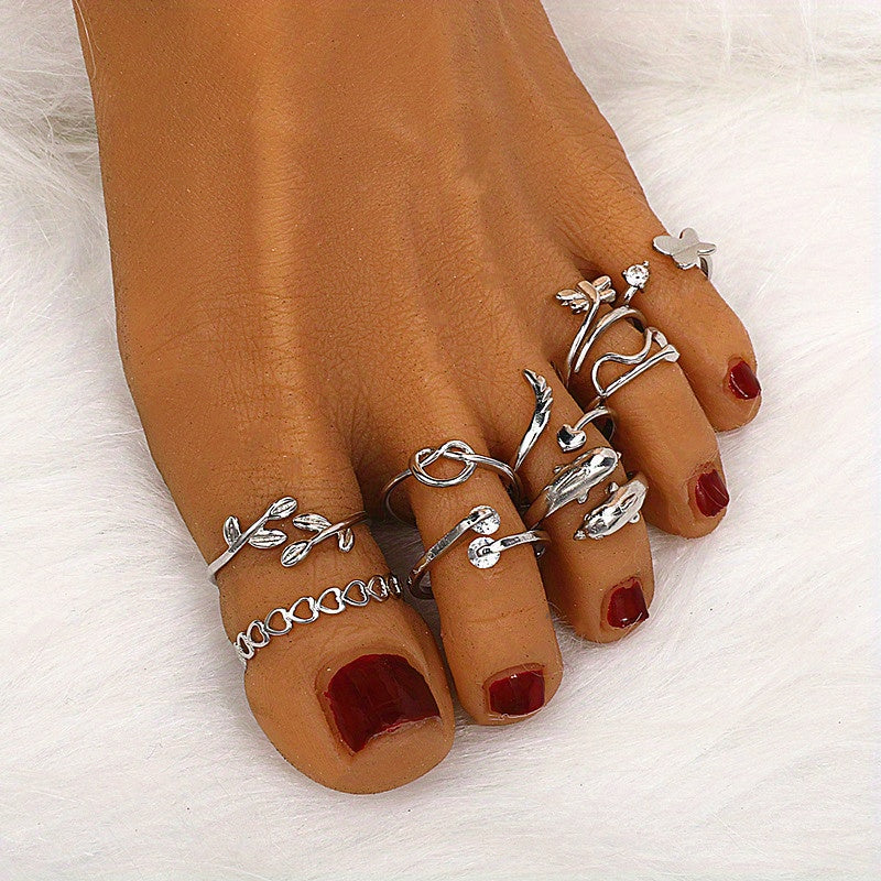 9 Pcs Adjustable Foot Ring Set for Women Girls