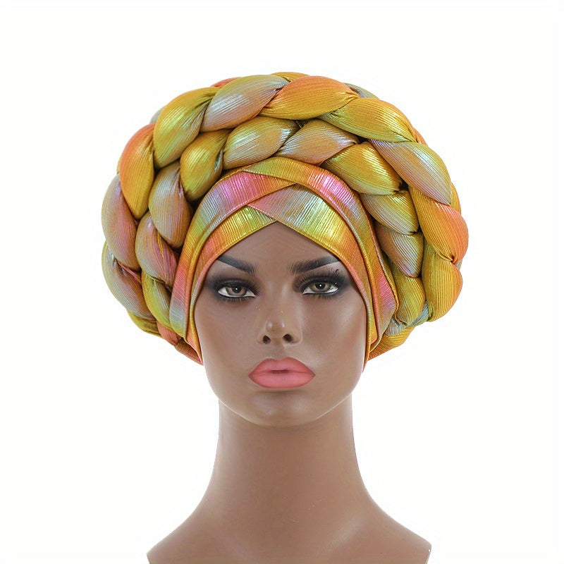 Yellow Gradient Turban Cap Double layer Braided Hijab Hat