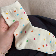 3 Pairs Polka Dot & Striped Socks Women's Mid Tube Socks