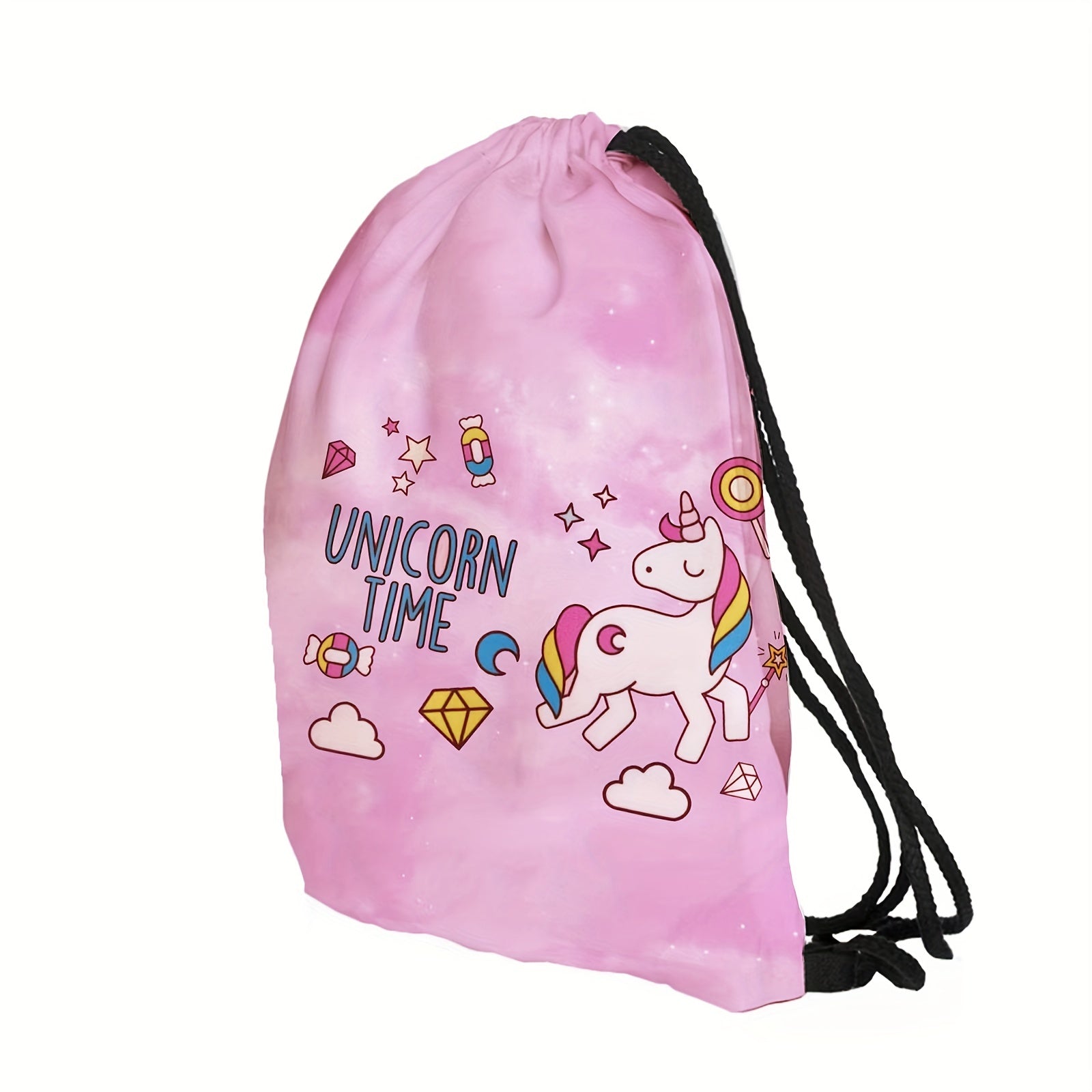 Unicorn Cartoon Drawstring Backpack Lightweight Waterproof Rucksack