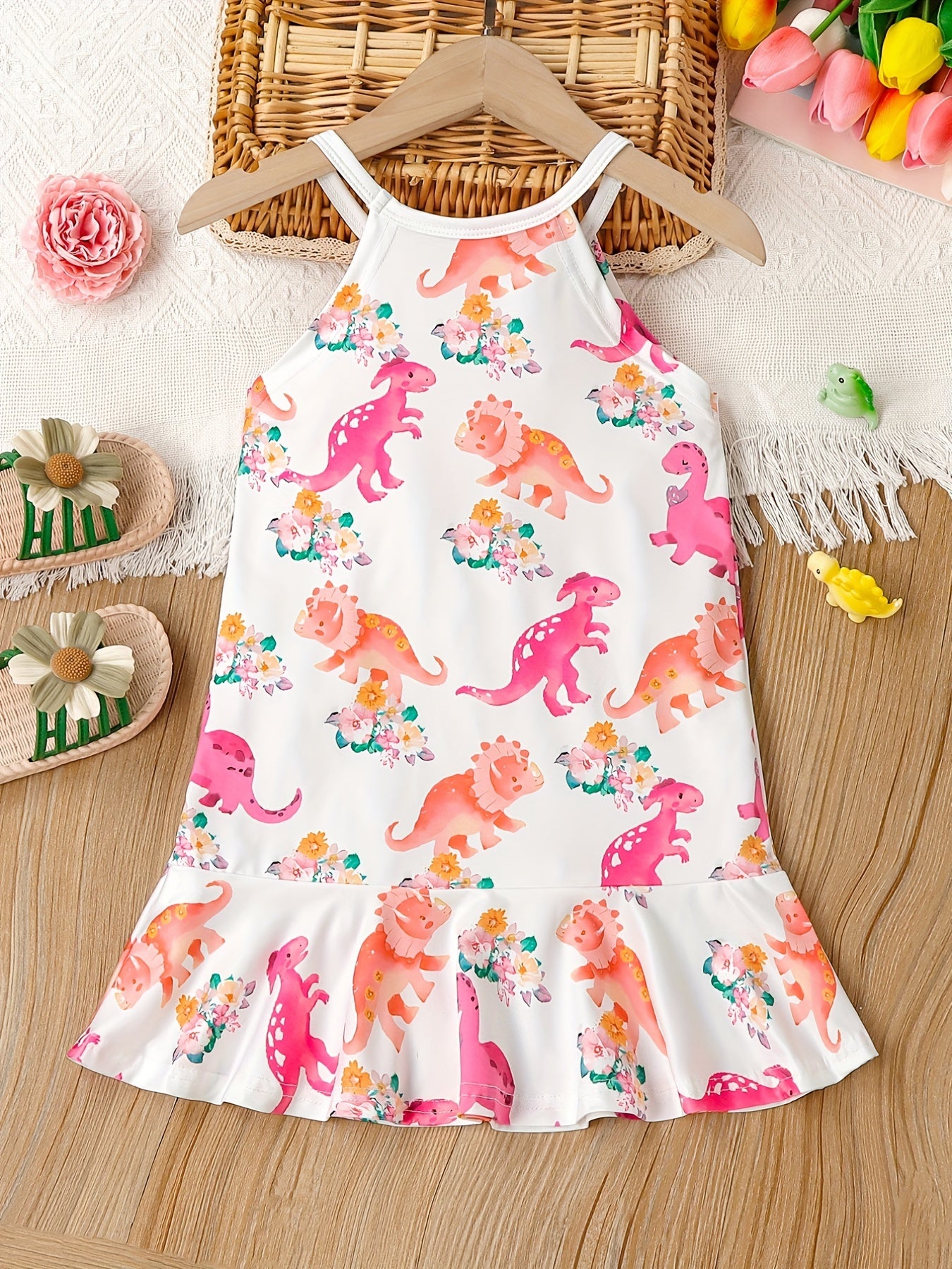 Flamingo Print Tank Dress Kids Summer Outfit