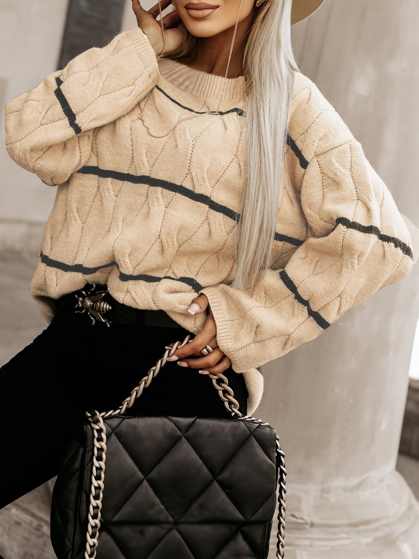  Women's Striped Long Sleeve Knitted Pullover Jumper