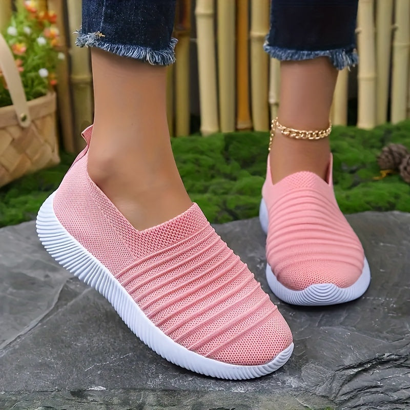 Women's Textured Knit Slip on Walking Shoes Low Top Mesh Sneakers