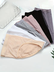 6 Pack Plus Size Basic Underwear Set Women's Plus Plain Mid Rise Medium Stretch