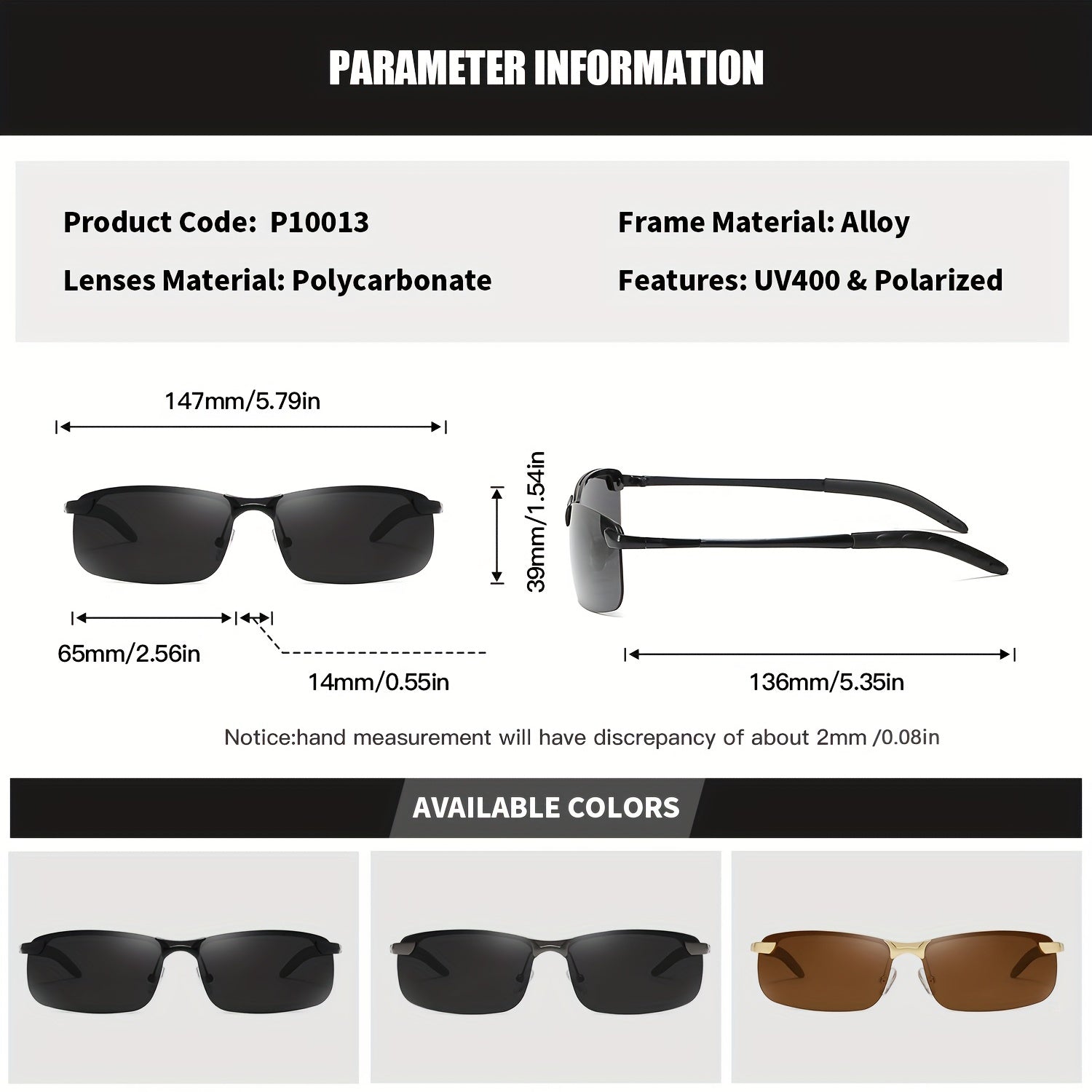 RoyalHot Polarized Alloy Rectangle Sunglasses Driving Sun Glasses P10013