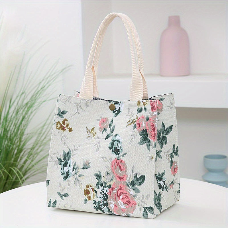 Flower Printed Canvas Tote Bag Lightweight Satchel Bag