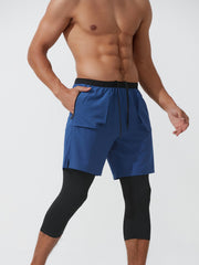 Men's Double Layer Capris With Pockets High Stretch Drawstring